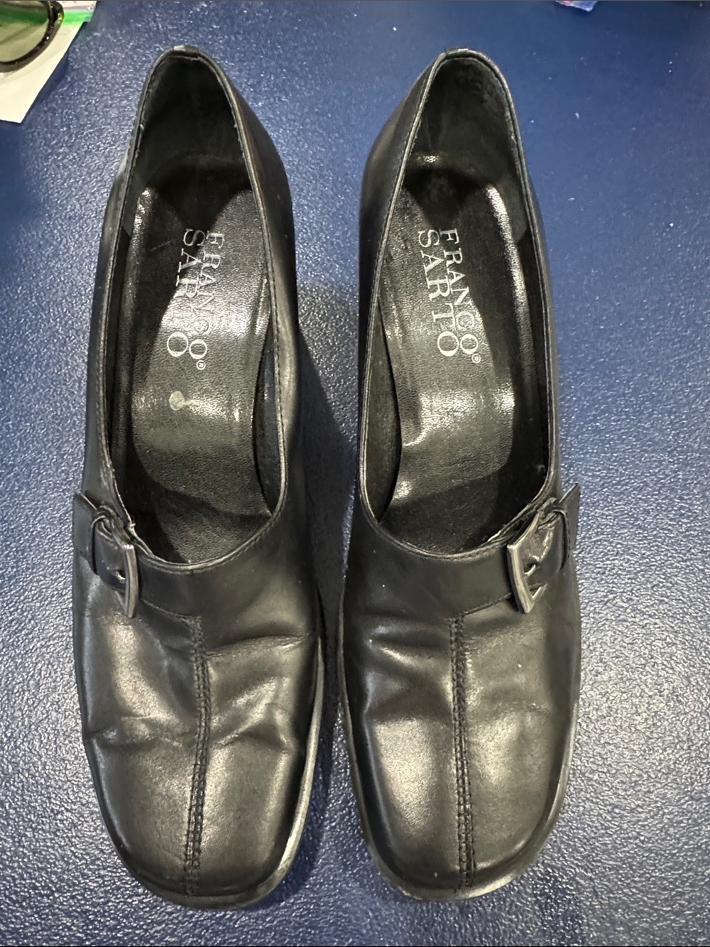 Franco Sarto Black Leather Slip-On Loafers with Buckle